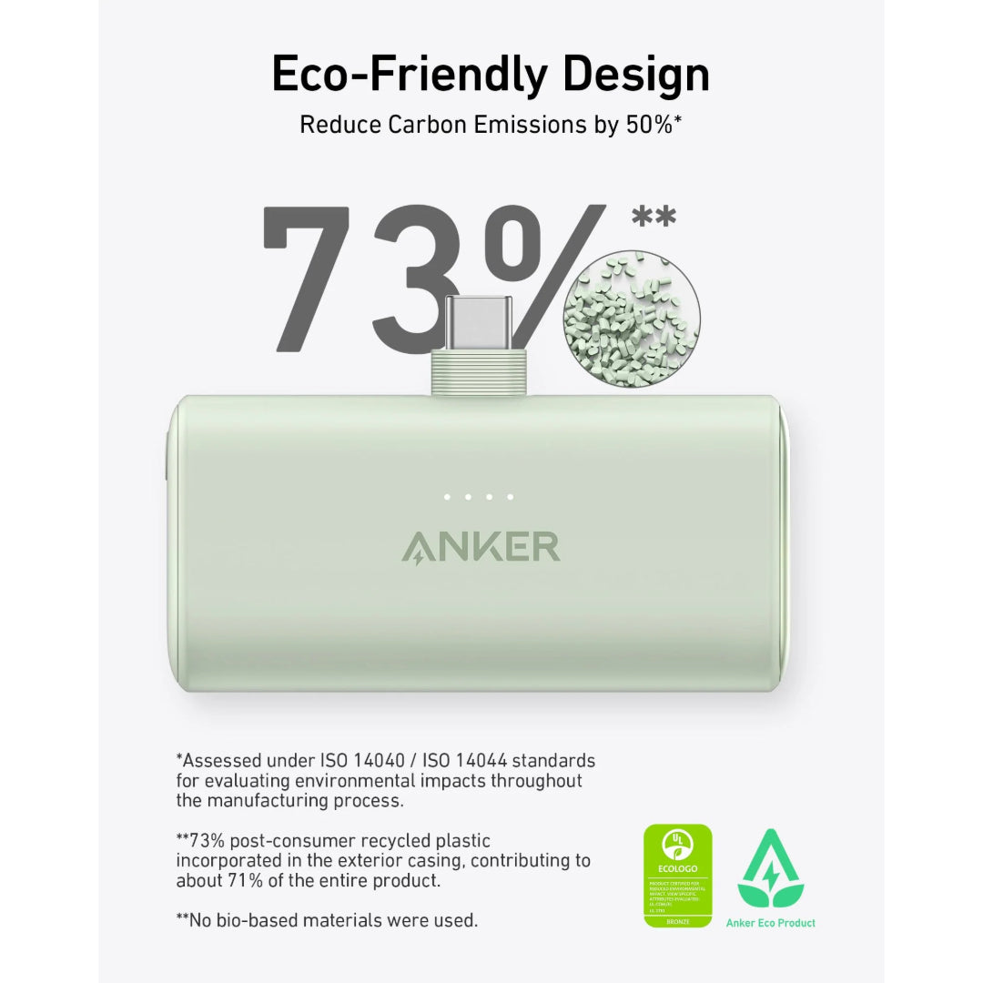 Anker Nano 22.5W Built in USB C Power Bank 5,000mah - White | A1653H21