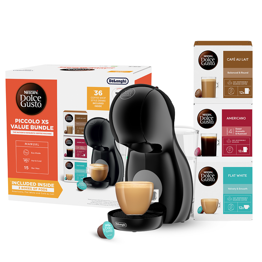 Delonghi Nescafé Dolce Gusto Piccolo XS Pod Coffee Machine Bundle - Black | EDG210.BGY