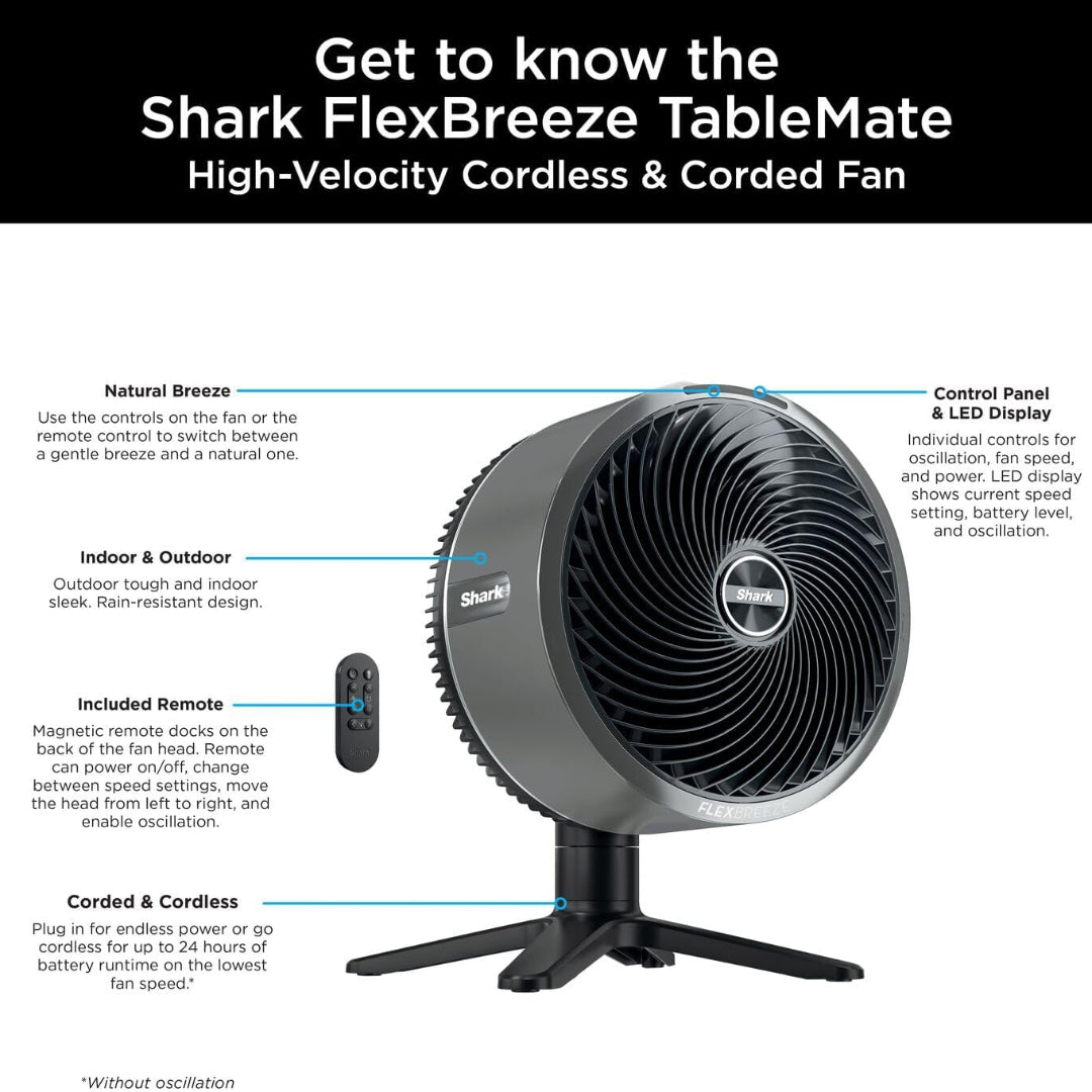 Shark FlexBreeze TableMate Indoor to Outdoor High-Velocity Tabletop Portable Cooling Fan | FA150UK