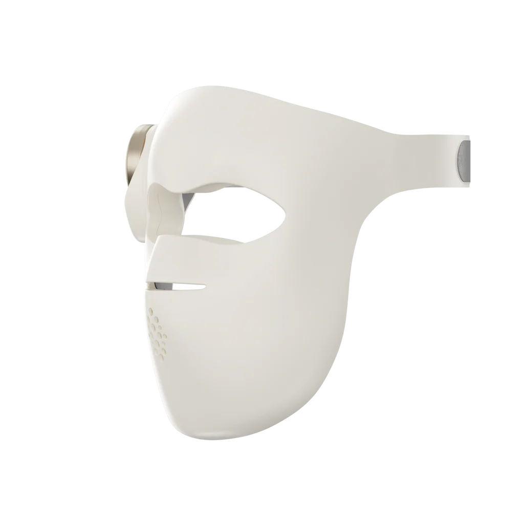 Dreame Chrona white LED face mask with adjustable straps and built-in light therapy technology, front view on white background