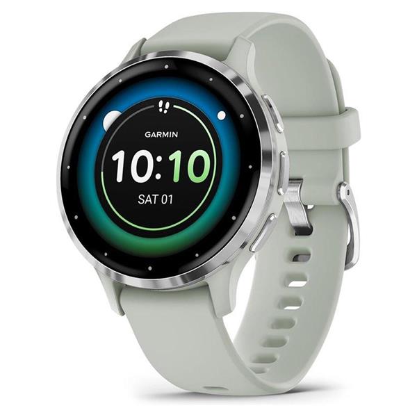 Garmin Venu 3S Silver Stainless Steel Bezel Silicone Band - Sage Grey | 49-GAR-010-02785-01