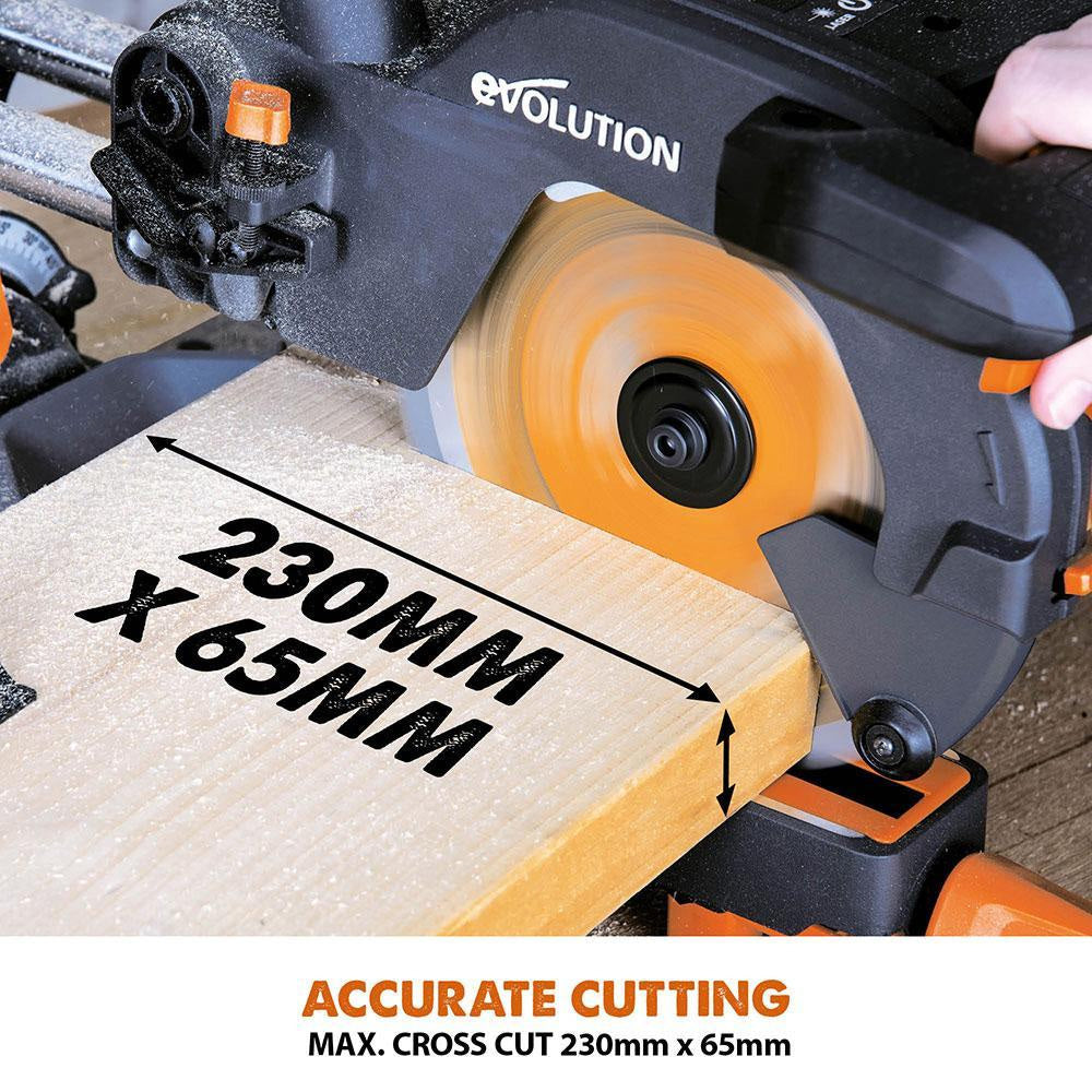 Evolution Pro Multi Material Sliding Mitre Saw 210mm 1500W 240V | R210SMS+