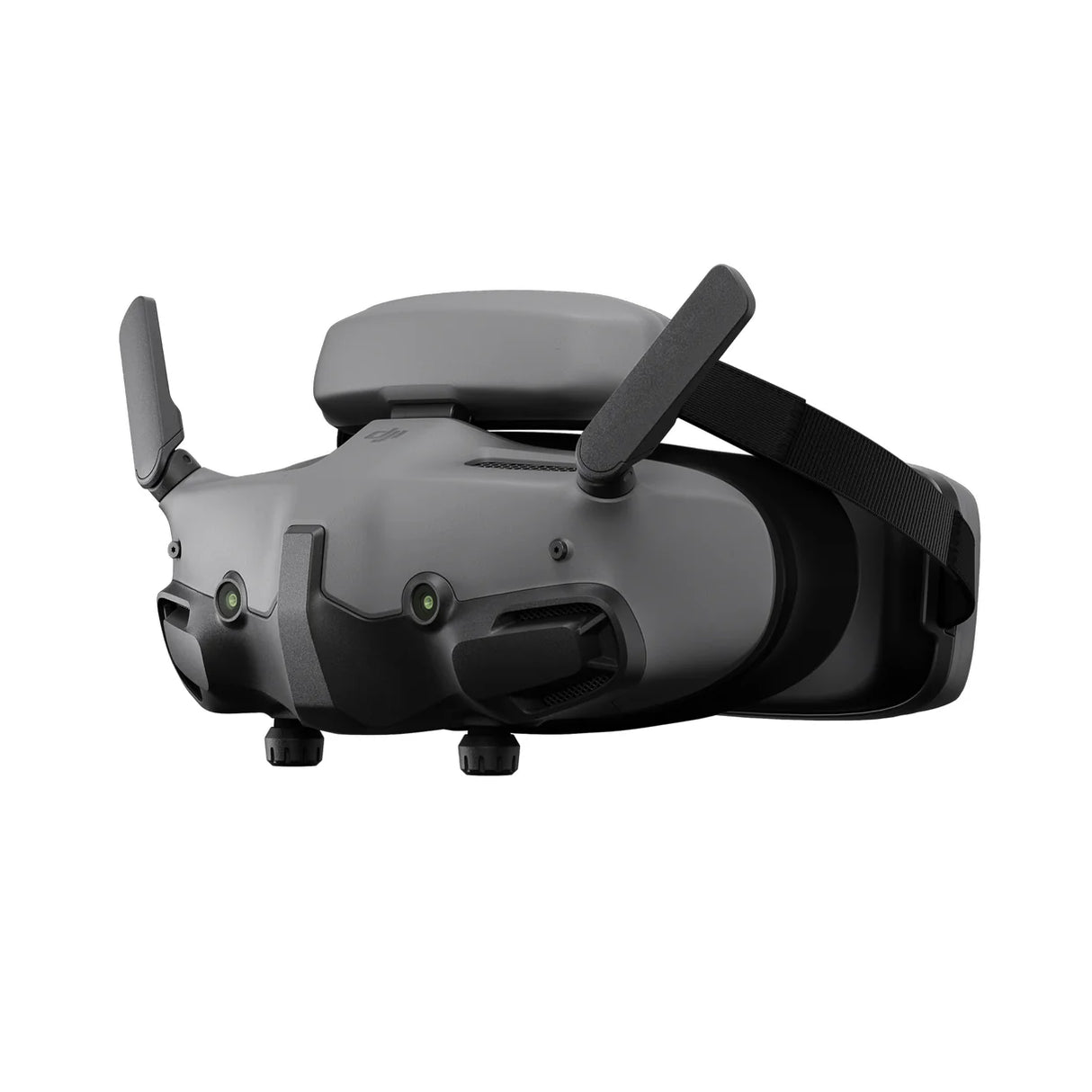 DJI Avata 2 FPV drone controller with dual antennas, gray and black design, featuring integrated screen mount and control sticks against white background