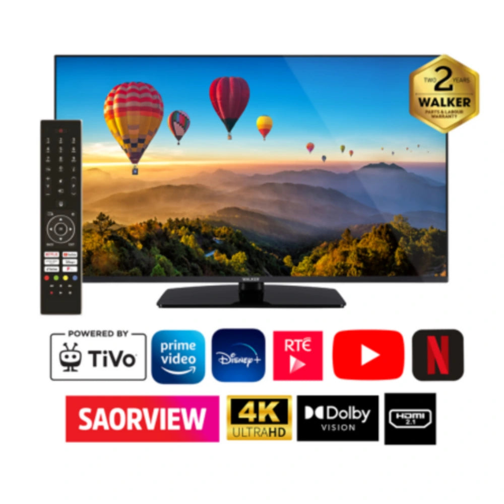 Walker 43 Inch Borderless TIVO 4K Smart LED TV with Satellite Tuner | WP4K43241BRD
