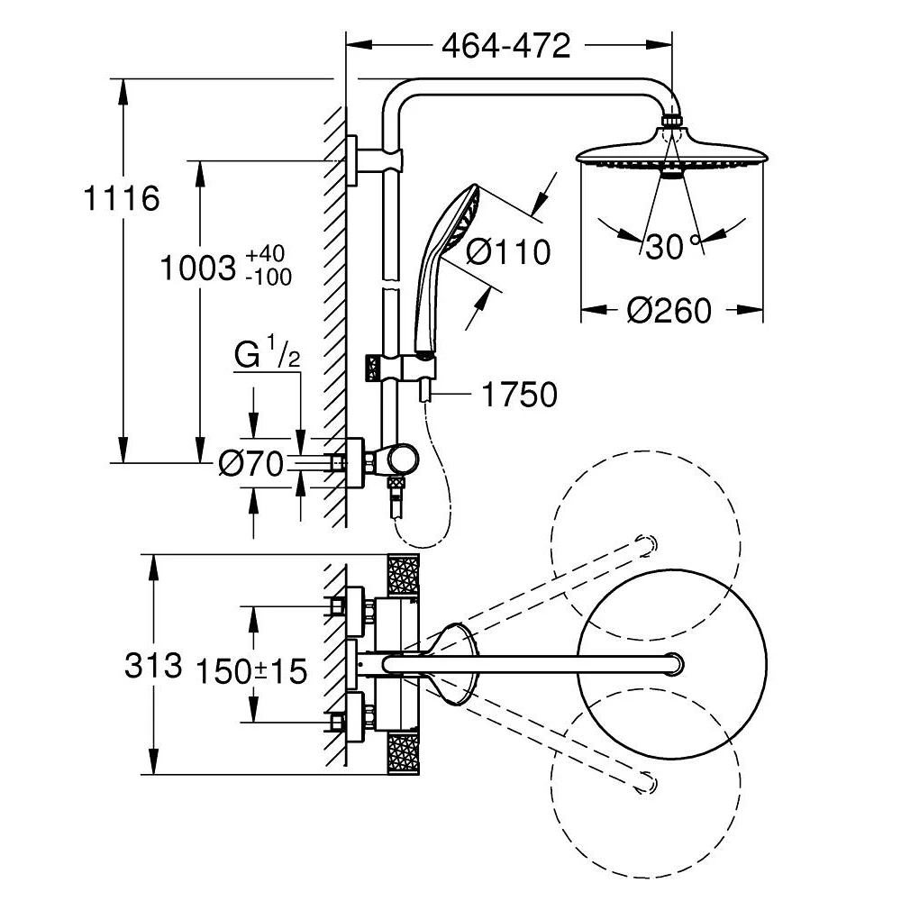 Grohe Euphoria 260mm Thermostatic Shower Mixer - Chrome | 27296003