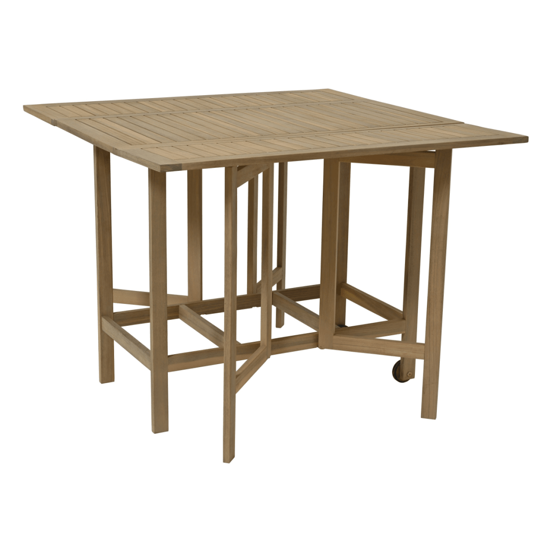 Kaemingk acacia wood foldable square garden dining table with natural light wood finish and collapsible legs, seats 4 people