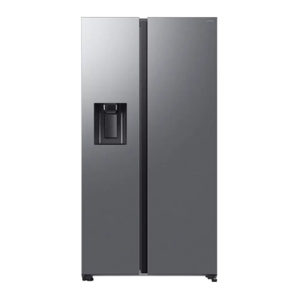 Samsung SpaceMax Bespoke AI Series 6 American fridge freezer in silver with water and ice dispenser on left door, featuring dual full-height doors and stainless steel finish