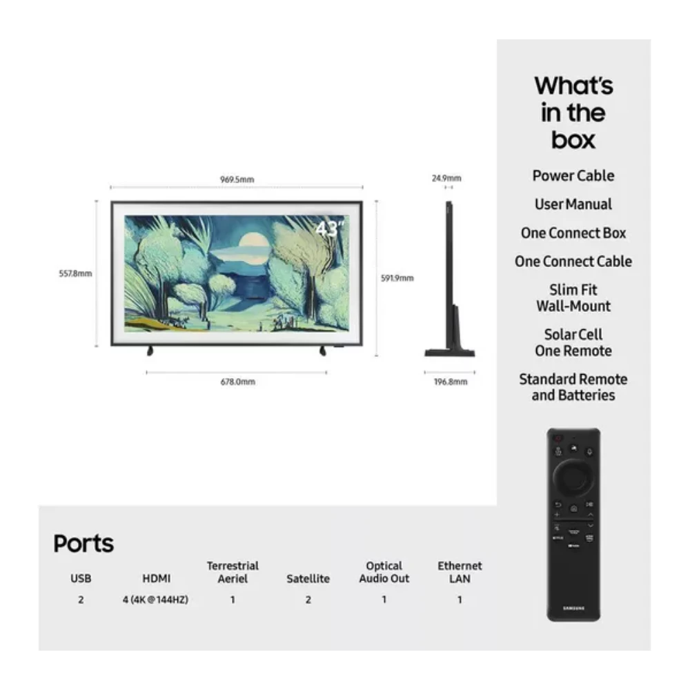 Samsung 43 Inch LS03F QLED 4K Smart Frame TV (2025) | QE43LS03FAUXXU