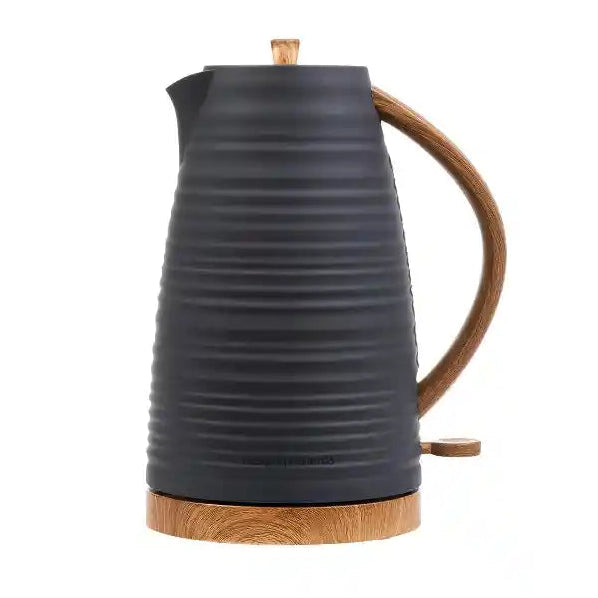 Morphy Richards Clay Flint grey jug kettle with textured ceramic body, wooden handle and base, 1.7 litre capacity