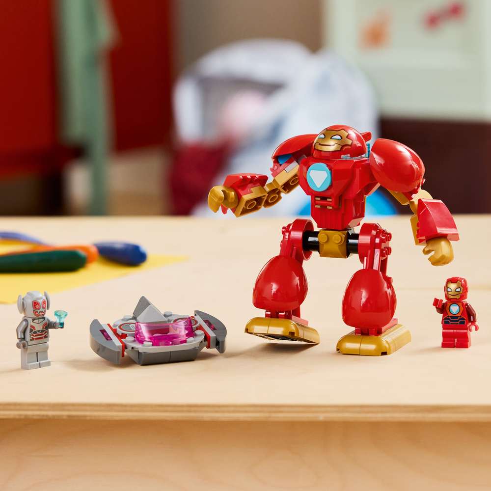 LEGO Disney Junior Marvel Ultron vs. Iron Man 11209 - the finished build shown in a home setting. 96 pieces. Ages 4+.