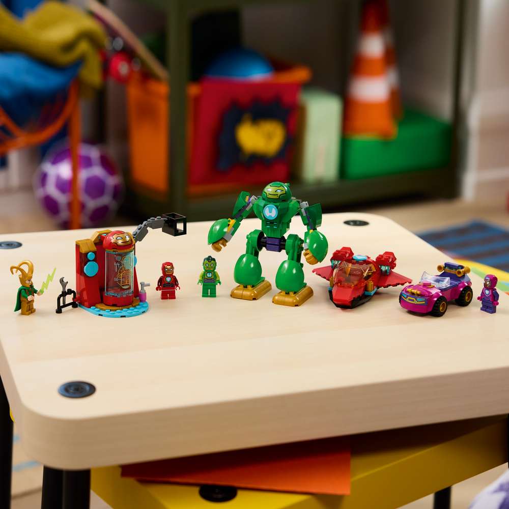LEGO Disney Junior Marvel Loki vs. Team Iron Man 11211 - the finished build shown in a home setting. 204 pieces. Ages 4+.