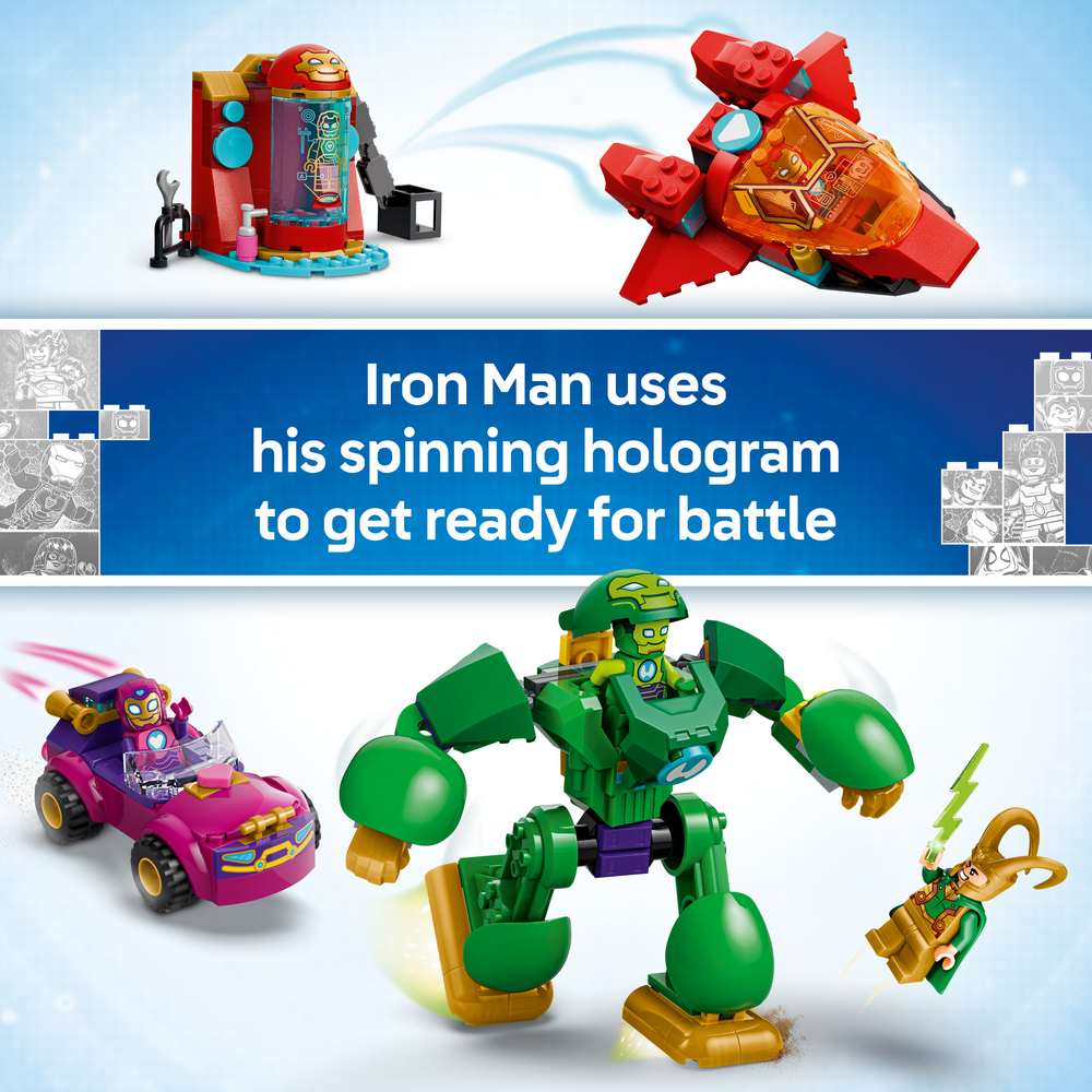 LEGO Disney Junior Marvel Loki vs. Team Iron Man 11211 - captioned product view. 204 pieces. Ages 4+.