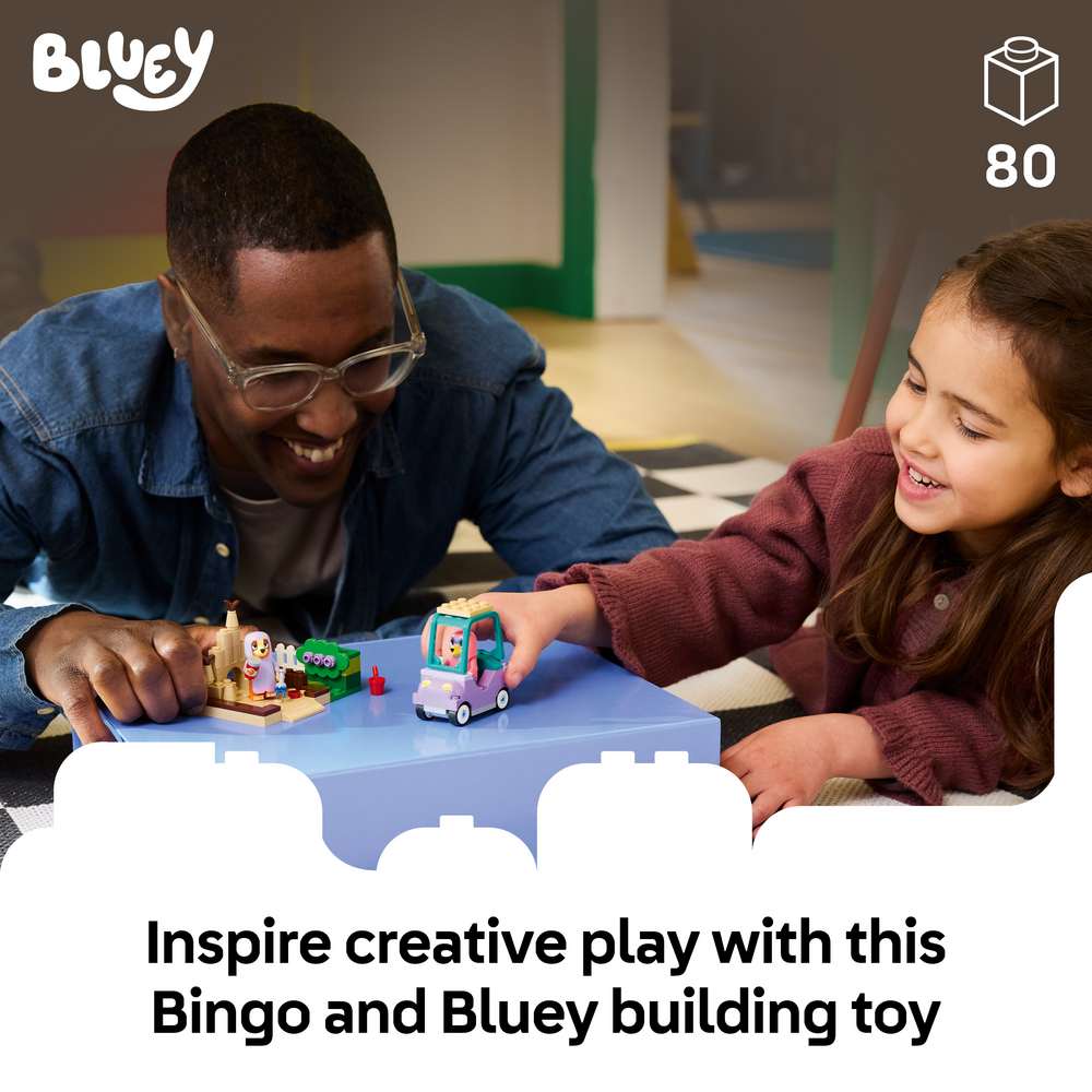 LEGO Bluey Grannies with Bingo and Bluey 11216 - captioned product view. 80 pieces. Ages 4+.