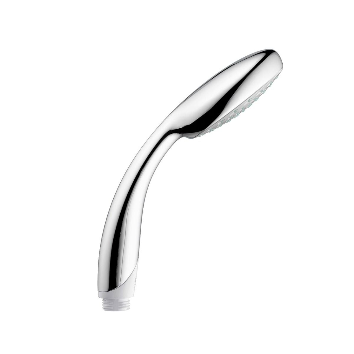 Chrome shower head on a white background