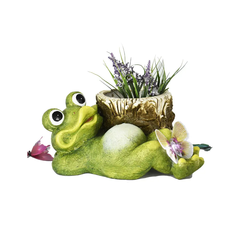 WGP Frog with LED Butterfly and Garden Planter | G0350