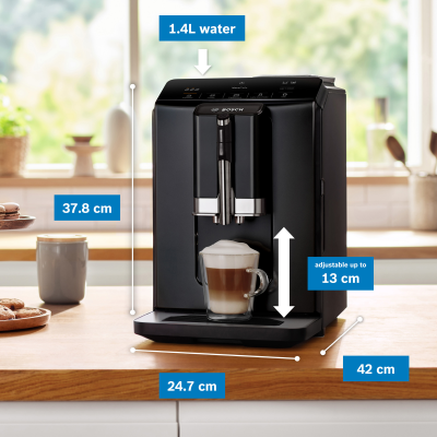 Bosch Series 2 EQ300 Fully Automatic Coffee Machine VeroCafe - Piano Black | TIG20119