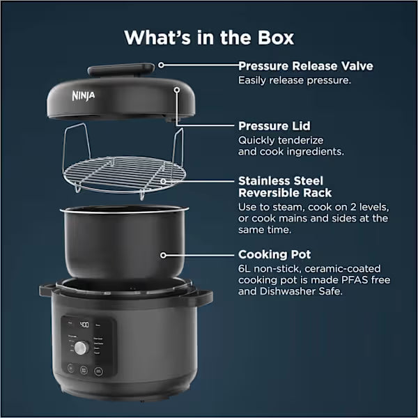 Ninja HyperHeat 6L 9-in-1 Pressure and Rice Multi Cooker - Black | PC201UK