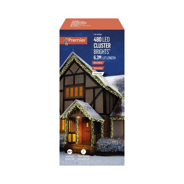 Premier 480 Multi-Action Clusterbright Christmas Lights with Timer - Warm White | FLV162174WW