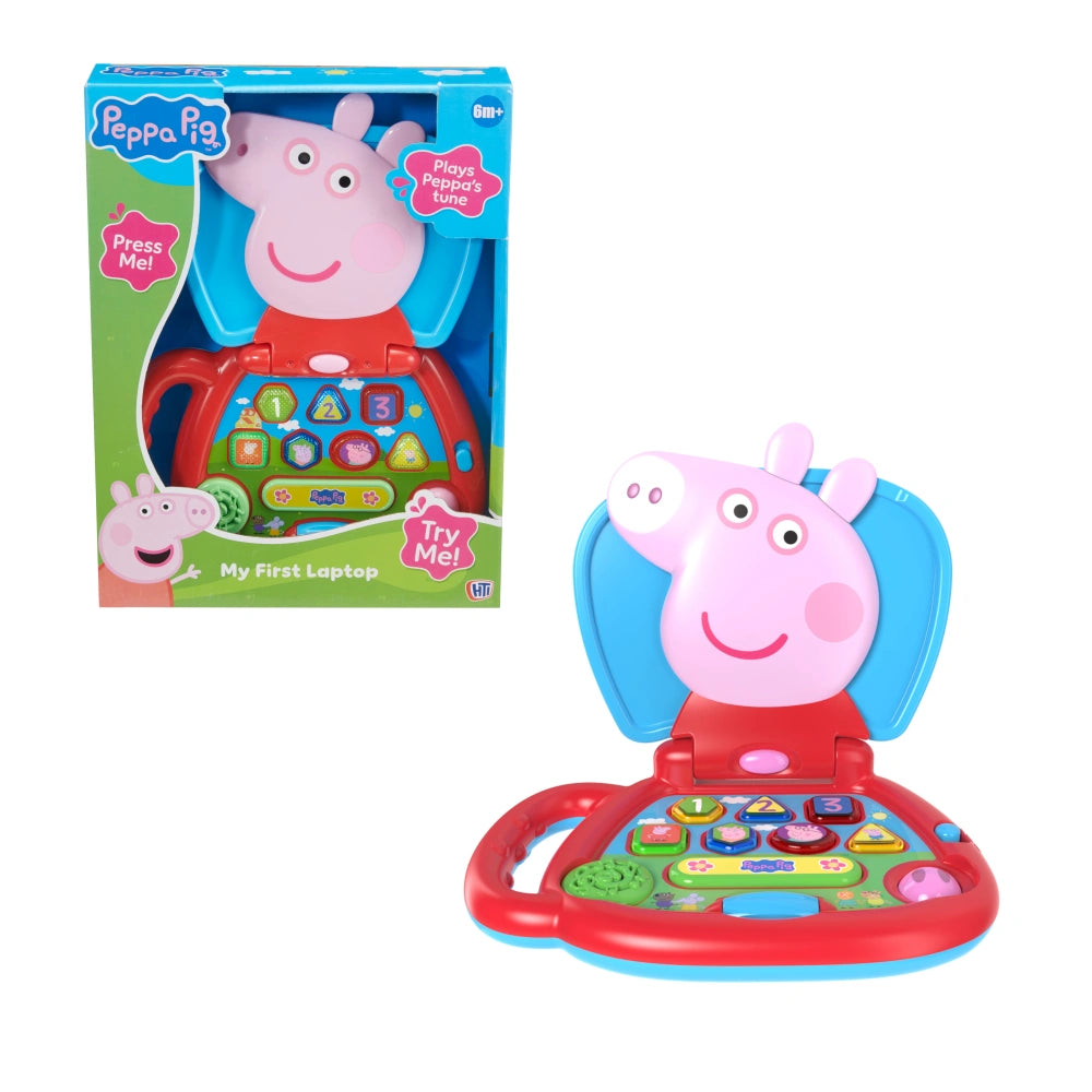 Peppa Pig toy laptop with packaging on a white background