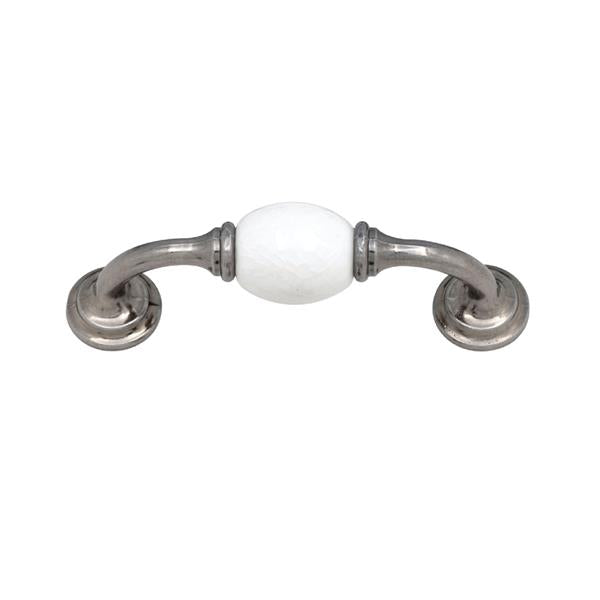 White Ceramic D Cabinet Handle 96mm | Pewter Kitchen Pull