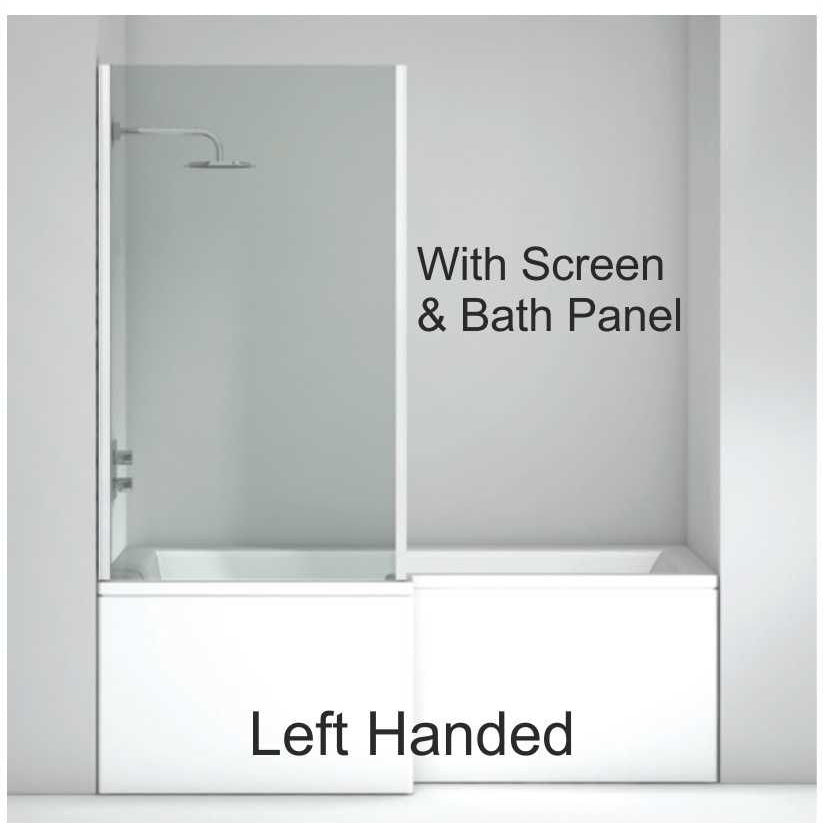 L SHAPE 1700x850mm Shower Bath & Bath Panel White with Bath Screen Chrome