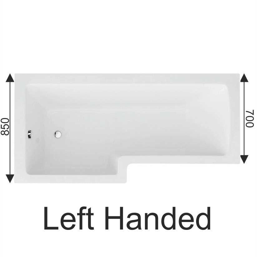 L SHAPE 1700x850mm Shower Bath & Bath Panel White with Bath Screen Chrome