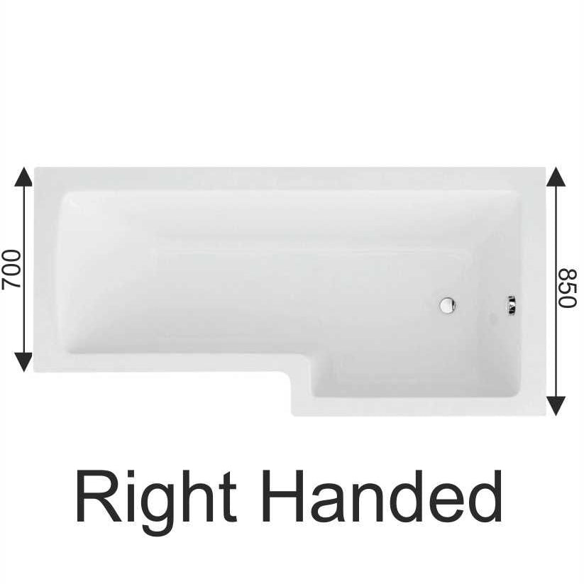 L SHAPE 1700x850mm Shower Bath & Bath Panel White with Bath Screen Chrome