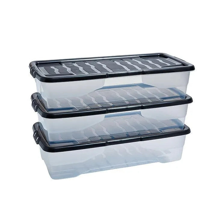 Strata Curve Underbed Storage Box 42 Litre 3 Pack | HW2093-CLR/BLK-HS