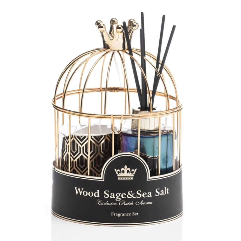 The Grange Collection Scented Cage Set in Wood - Sage and Sea Salt | KH5