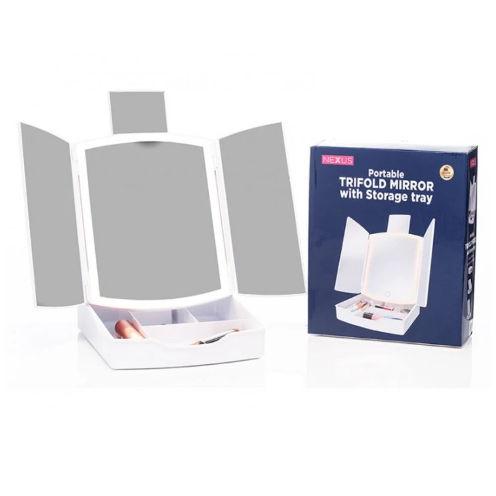 The Grange Nexus Tri Fold Vanity Mirror with Storage - White | LC2