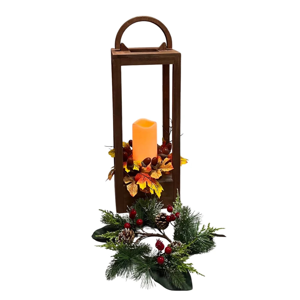 WGP Wooden Lantern 47cm with Wooden Handle with LED Candle - Autumn / Christmas | 3028