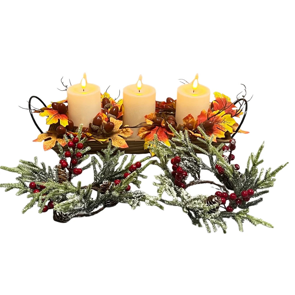 WGP Wooden Gift Tray with 3 LED Candles - Autumn / Christmas | 3029