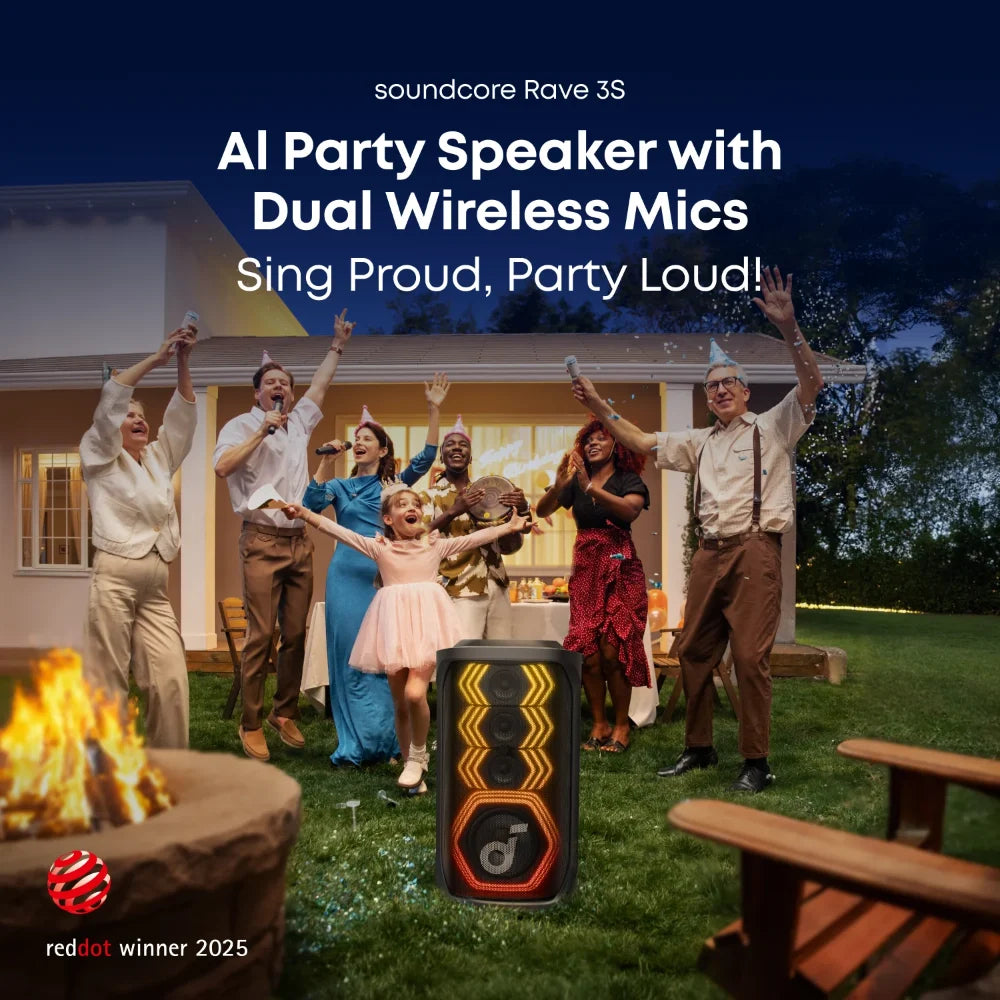Anker Soundcore Rave 3S AI Karaoke Party Speaker with 2 Wireless Mics | A31A3012