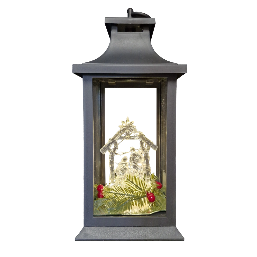 WGP Plastic Lantern Lights with Nativity Scene - Black 