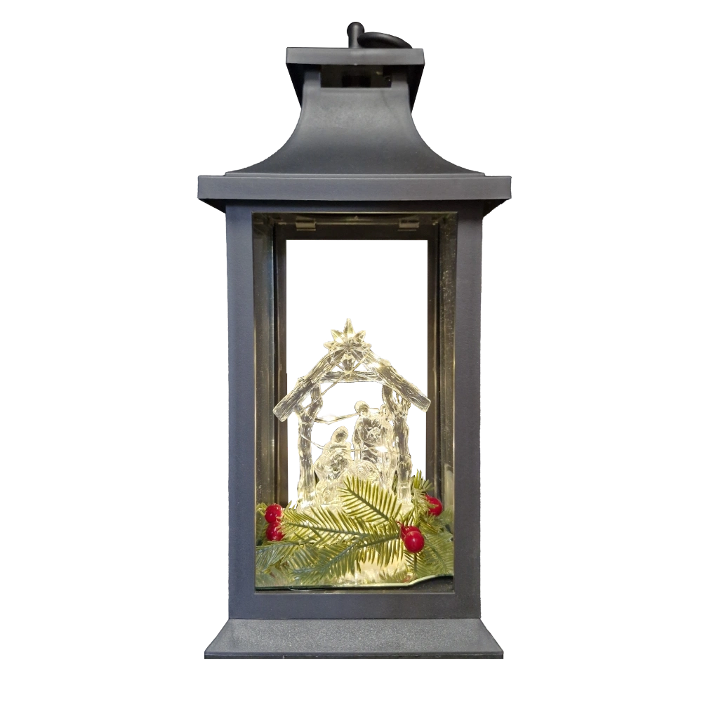 WGP Large Plastic Lantern lights with 3 Piece Candle with Christmas Wreath 40cm