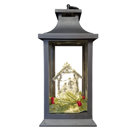 WGP Large Plastic Lantern lights with 3 Piece Candle with Christmas Wreath 40cm