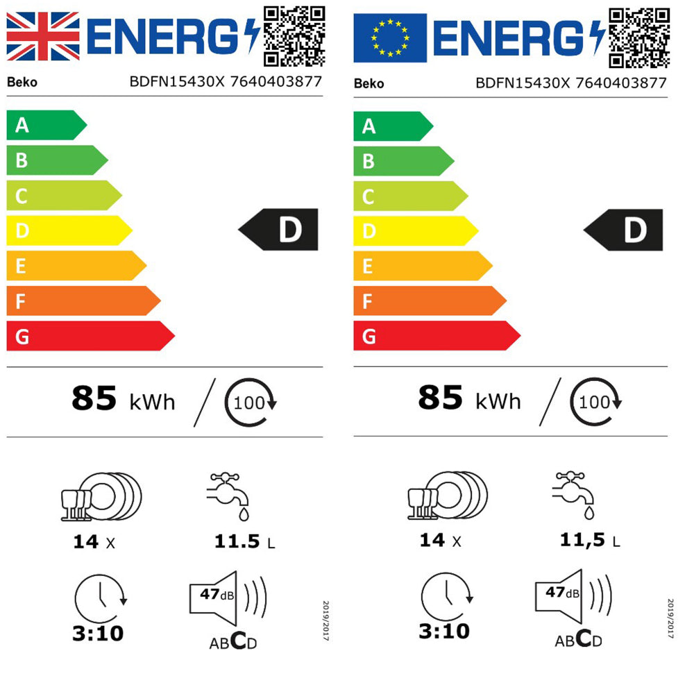 Beko 14 Place 60cm Freestanding Dishwasher - Stainless Steel | BDFN15430X