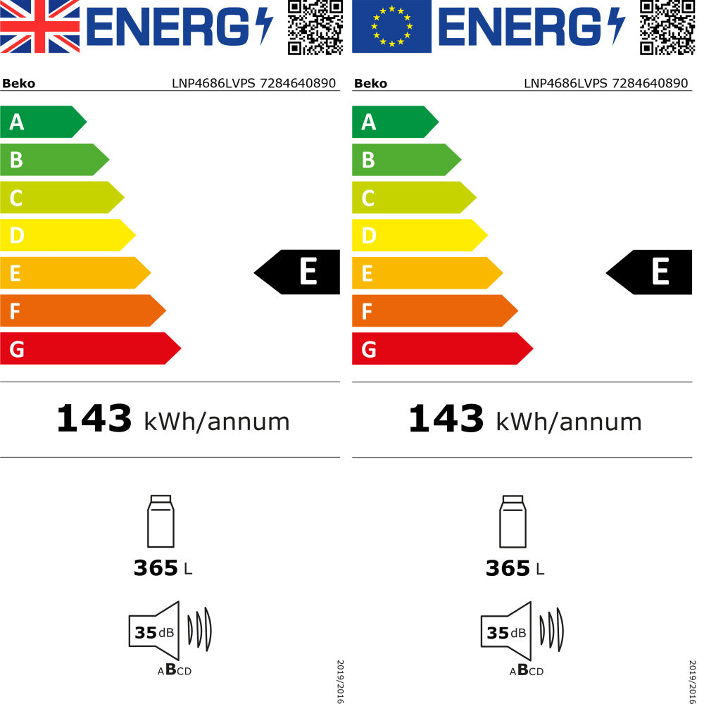 Beko 186.5cm Tall Larder Fridge - Stainless Steel Effect | LNP4686LVPS