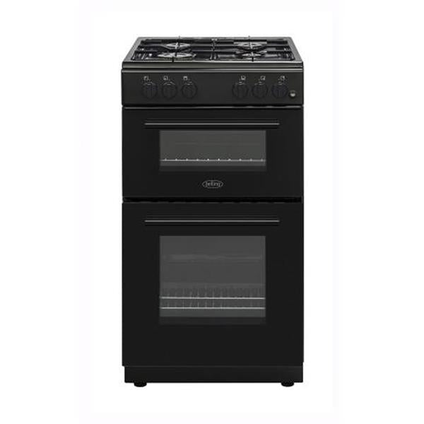 Black Belling 50cm LPG gas cooker with dual ovens and six burner gas hob top view