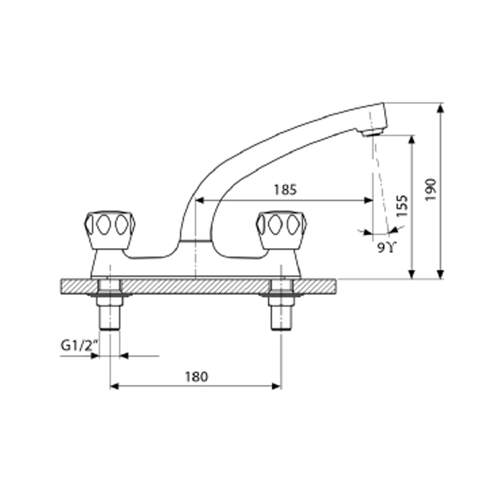 MVI Two Hole AV Deck Mixer Kitchen Sink Tap | 2720065