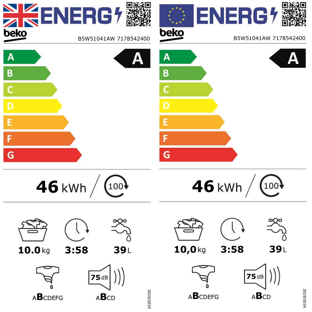 Beko 10kg 1400 Spin Washing Machine Aquatech - White | B5W51041AW