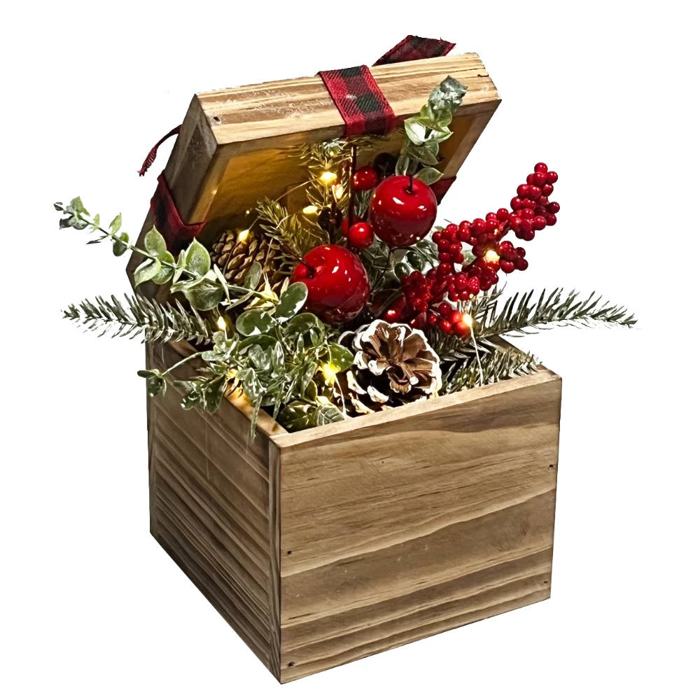 WGP Wooden Giftbox with LED Tied Red and Black Ribbon | 3032
