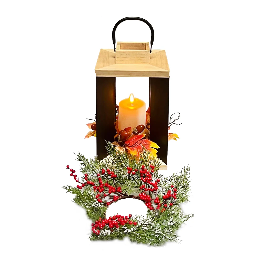 WGP Wooden and Metal Lantern 29.5cm with LED Candle - Autumn / Christmas | 3033
