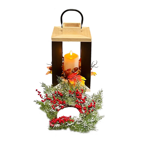 WGP Wooden and Metal Lantern 29.5cm with LED Candle - Autumn / Christmas | 3033