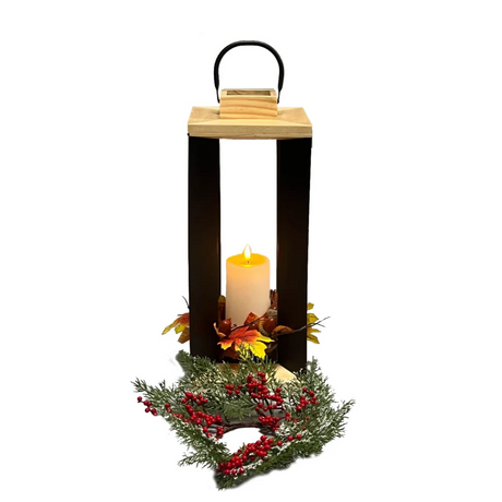WGP Wooden and Metal Lantern 44cm with Metal Hanger with LED Candle - Autumn / Christmas | 3034
