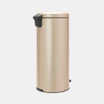 Brabantia 30 litre New Icon champagne pedal bin with black handle and foot pedal on white background