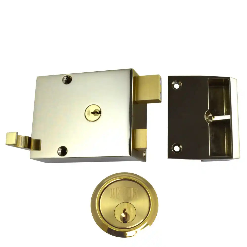 Union 1332 Drawback Rim Lock - Brass