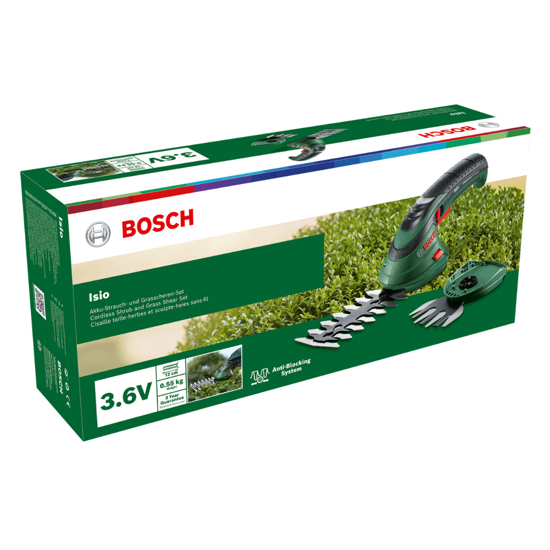 Bosch Isio Cordless Shrub and Grass Shear Cutter 2 Heads / Blades Included | 0600833173