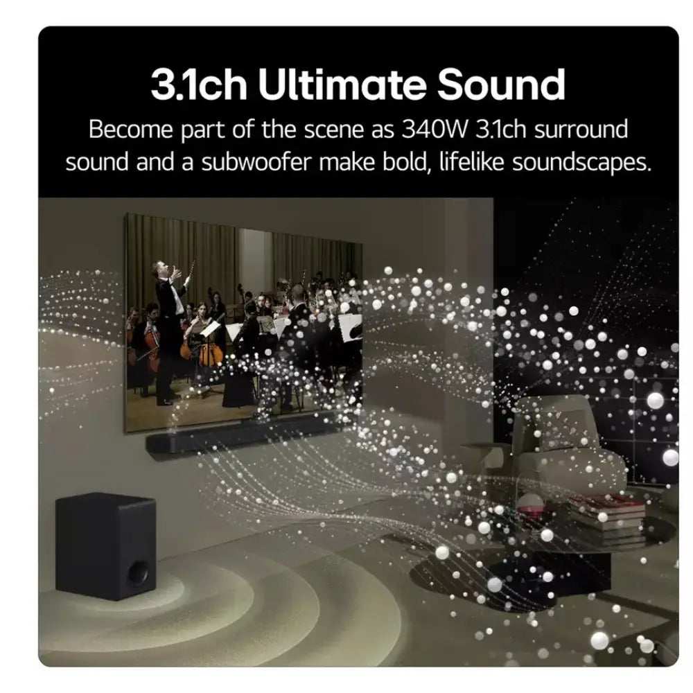 LG 3.1CH Cinematic Soundbar with Subwoofer - Black | US60T.AGBRLLK