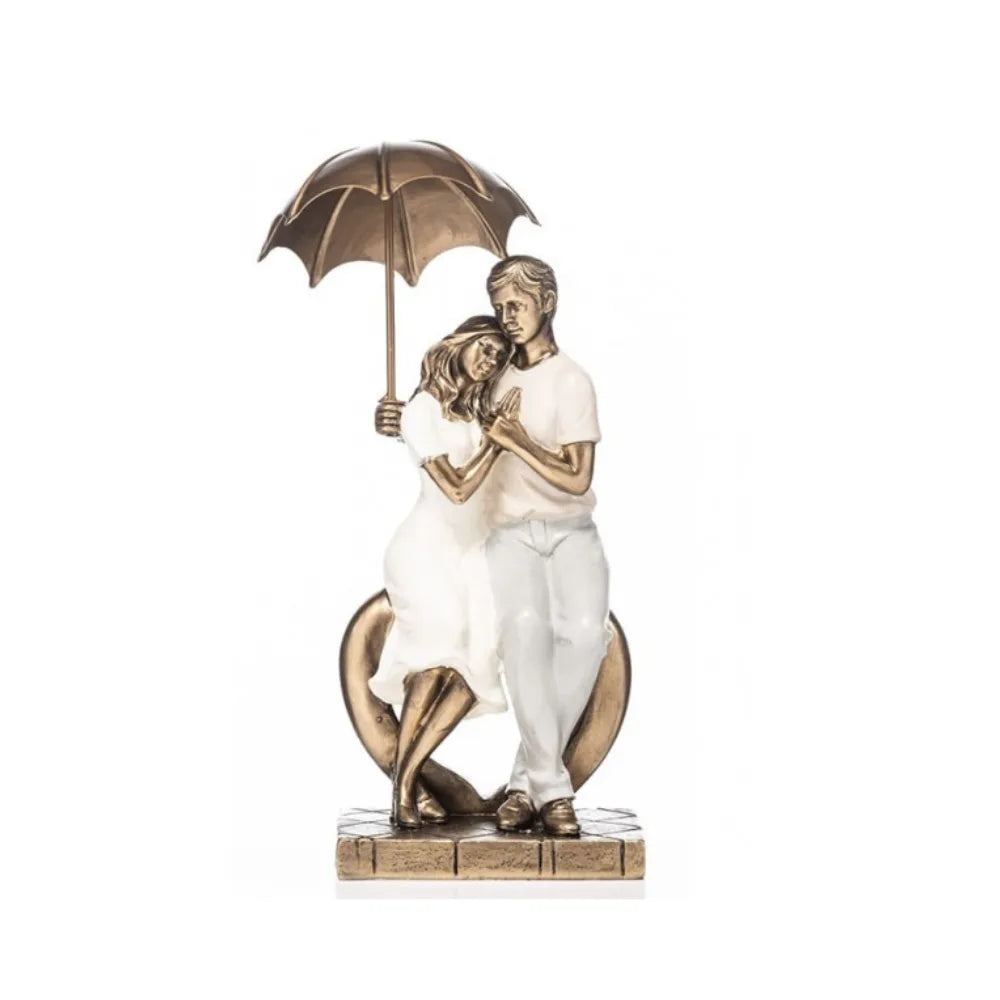 The Grange Collection Rainy Day Couple Holding Brolly 25cm | KT10